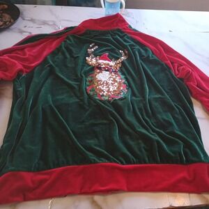MEN'S HOLIDAY ZIP UP FRONT JACKET SIZE XL Christmas Holiday Party Velvet Green